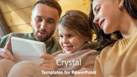  Presentation with movie screen - Presentation design with happy-young-family-of-three background and a coral colored foreground