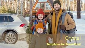  Presentation with family - Amazing PPT layouts having happy-young-family-of-three backdrop and a violet colored foreground