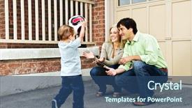  Presentation with family playing board game - Presentation theme having happy young family playing soccer background and a ocean colored foreground