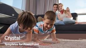  Presentation with young children playing - Beautiful presentation theme featuring happy young family playing together backdrop and a violet colored foreground