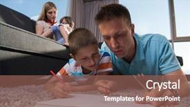  Presentation with young children playing - PPT theme featuring happy young family playing together background and a violet colored foreground