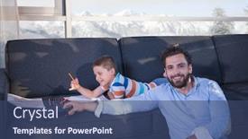  Presentation with young children playing - Audience pleasing presentation consisting of happy-young-family-playing-together backdrop and a ocean colored foreground