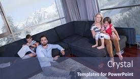  Presentation with young children playing - Presentation with happy-young-family-playing-together background and a ocean colored foreground