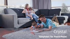  Presentation with young children playing - Audience pleasing PPT layouts consisting of happy-young-family-playing-together backdrop and a gray colored foreground