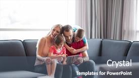  Presentation with family playing board game - Amazing slide deck having happy young family playing together backdrop and a  colored foreground