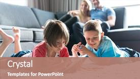  Presentation with young children playing - Slides having happy young family playing together background and a coral colored foreground