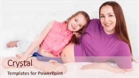  Presentation with pregnant mother - Presentation theme consisting of happy young family pregnant mother and her daughter in bed at home background and a lemonade colored foreground