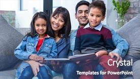  Presentation with family reading - Cool new PPT theme with happy young family reading backdrop and a ocean colored foreground