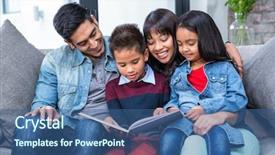  Presentation with family reading - Theme with happy young family reading background and a ocean colored foreground