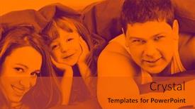  Presentation with duo - Presentation design with happy young family relaxing in bed duo tone background and a red colored foreground