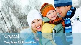  Presentation with winter family - Theme enhanced with happy young family spending time outdoor in winter background and a teal colored foreground