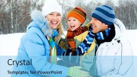  Presentation with winter family - Cool new theme with happy young family spending time outdoor in winter backdrop and a light blue colored foreground