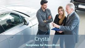  Presentation with family talking - Cool new slide set with happy-young-family-talking backdrop and a ocean colored foreground