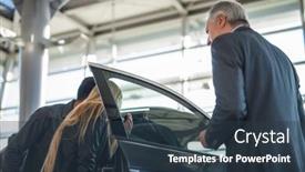  Presentation with family talking - PPT theme featuring happy-young-family-talking background and a tawny brown colored foreground