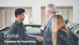  Presentation with family talking - Presentation theme consisting of happy-young-family-talking background and a dark gray colored foreground