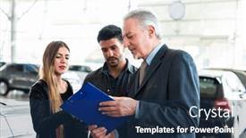  Presentation with family talking - Presentation design with happy-young-family-talking background and a ocean colored foreground