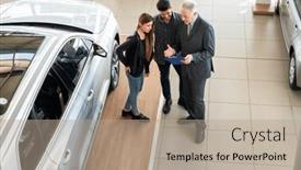  Presentation with family talking - Presentation design with happy-young-family-talking background and a coral colored foreground