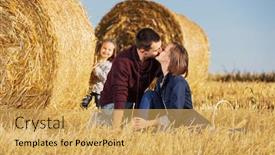  Presentation with next year - Cool new presentation theme with happy young family with 2 year old girl next to hay bales in harvested field backdrop and a yellow colored foreground