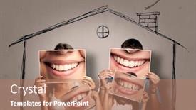  Presentation with young children - Presentation theme enhanced with happy-young-family-with-children background and a coral colored foreground