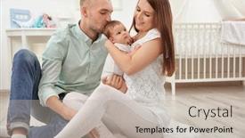  Presentation with happy baby - Theme featuring happy young family with cute baby at home background and a mint green colored foreground