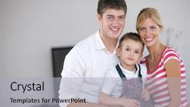  Presentation with living room family - Beautiful PPT theme featuring happy young family with kids in bright modern living room have fun and looking big flat lcd tv backdrop and a light gray colored foreground