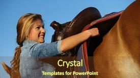  Presentation with coat horse cow camel sheepoffspring - Cool new PPT theme with happy young farm woman saddling backdrop and a tawny brown colored foreground