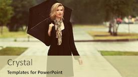  Presentation with black female - Audience pleasing PPT layouts consisting of happy-young-fashion-blond-woman backdrop and a soft green colored foreground