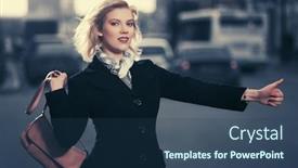  Presentation with hailing cab - Colorful presentation enhanced with woman in black coat hail backdrop and a ocean colored foreground