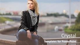  Presentation with black woman - Cool new PPT layouts with happy-young-fashion-blonde-woman backdrop and a violet colored foreground