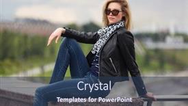  Presentation with black woman - PPT theme enhanced with happy-young-fashion-blonde-woman background and a ocean colored foreground