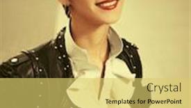  Presentation with file folder - Colorful PPT theme enhanced with happy young fashion business woman with file folder walking on city street stylish trendy model with pixie hair in black leather jacket and white blouse backdrop and a yellow colored foreground