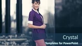  Presentation with purple business - Cool new slide set with happy-young-fashion-business-woman backdrop and a ocean colored foreground