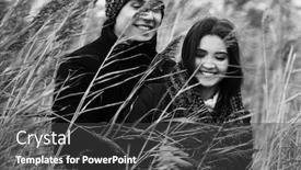  Presentation with coats - PPT theme with happy-young-fashion-couple-walking background and a dark gray colored foreground