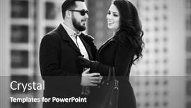  Presentation with coats - PPT theme consisting of happy-young-fashion-couple background and a dark gray colored foreground