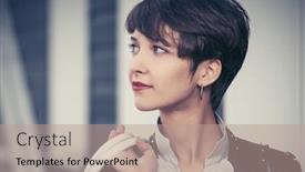  Presentation with sad woman walking - PPT theme featuring happy-young-fashion-woman-walking background and a coral colored foreground