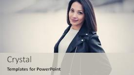  Presentation with black light - Presentation theme with happy-young-fashion-woman background and a light gray colored foreground