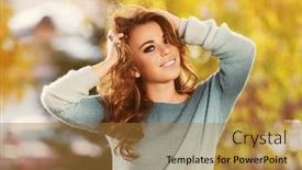  Presentation with green fashion - Colorful presentation theme enhanced with happy-young-fashion-woman backdrop and a gold colored foreground