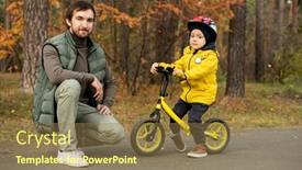  Presentation with weekend - Presentation featuring happy-young-father-squatting background and a coral colored foreground