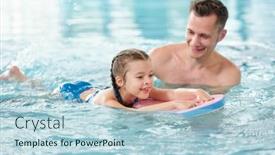 Presentation with swim - Theme with happy-young-father-teaching background and a light blue colored foreground