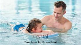  Presentation with swim - Beautiful theme featuring happy-young-father-teaching backdrop and a light blue colored foreground