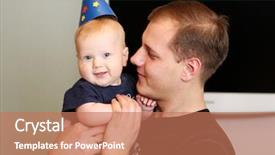  Presentation with happy baby - PPT theme with happy-young-father background and a coral colored foreground