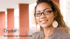  Presentation with college - Colorful PPT layouts enhanced with happy young female african college backdrop and a  colored foreground