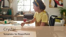  Presentation with new home - Slides enhanced with happy-young-female-artisan background and a coral colored foreground