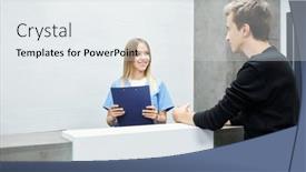  Presentation with medical assistant - Beautiful PPT layouts featuring happy-young-female-assistant backdrop and a sky blue colored foreground