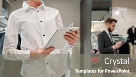  Presentation with scrolling - Audience pleasing presentation theme consisting of happy-young-female-consultant backdrop and a gray colored foreground