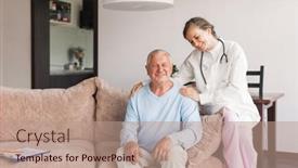  Presentation with older health - Presentation theme featuring happy-young-female-doctor-nurse background and a coral colored foreground