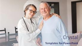  Presentation with older health - Slide deck enhanced with happy-young-female-doctor-nurse background and a sky blue colored foreground