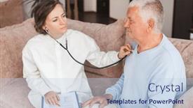  Presentation with older health - Theme enhanced with happy-young-female-doctor-nurse background and a light blue colored foreground