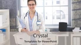  Presentation with female infertility - Presentation design consisting of happy young female doctor standing background and a  colored foreground