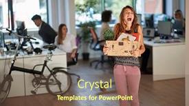  Presentation with new beginning - Slides with happy-young-female-got-hired background and a tawny brown colored foreground